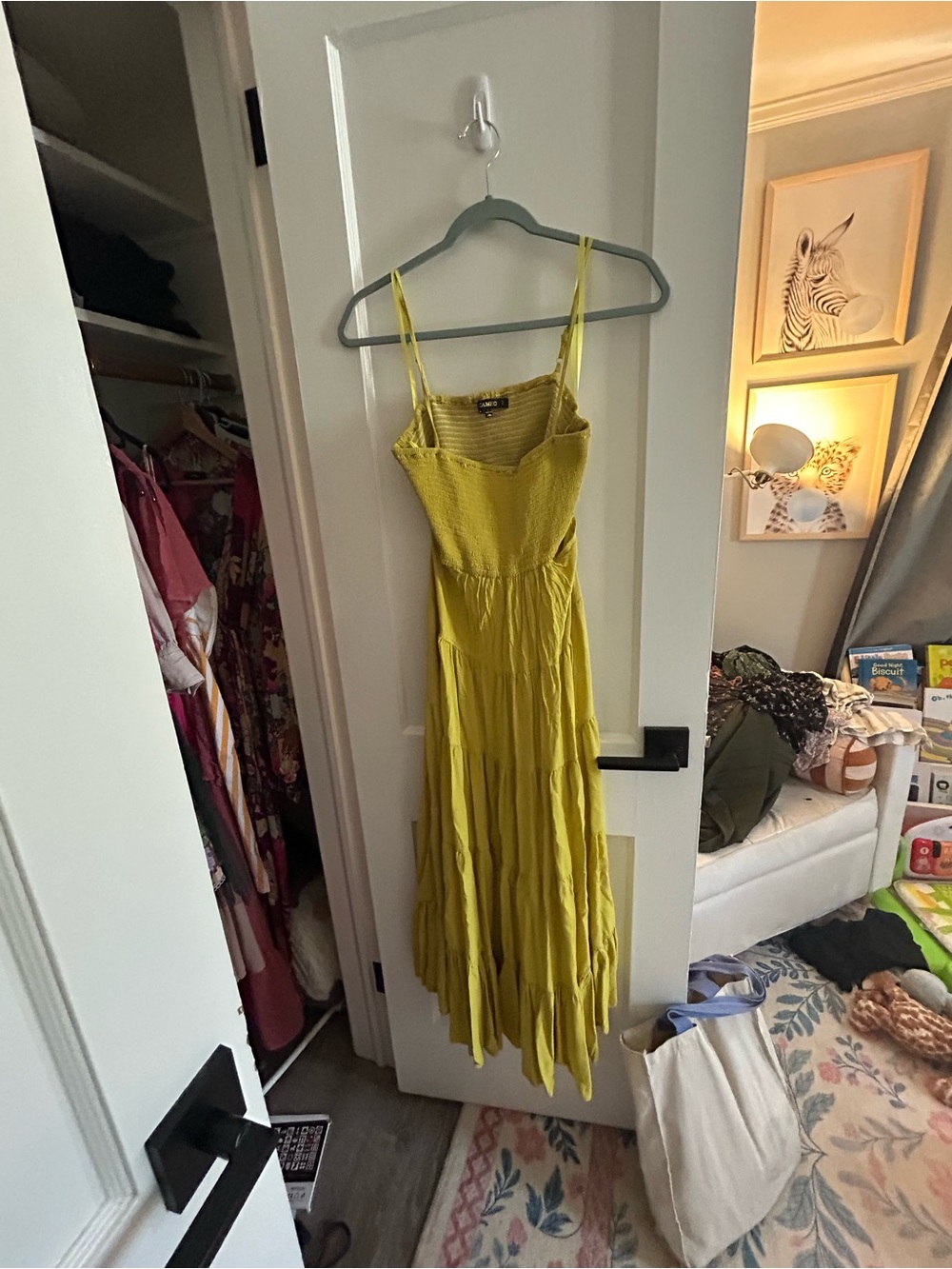 Spaghetti Strap Maxi Maternity Dress in Chartreuse Yellow